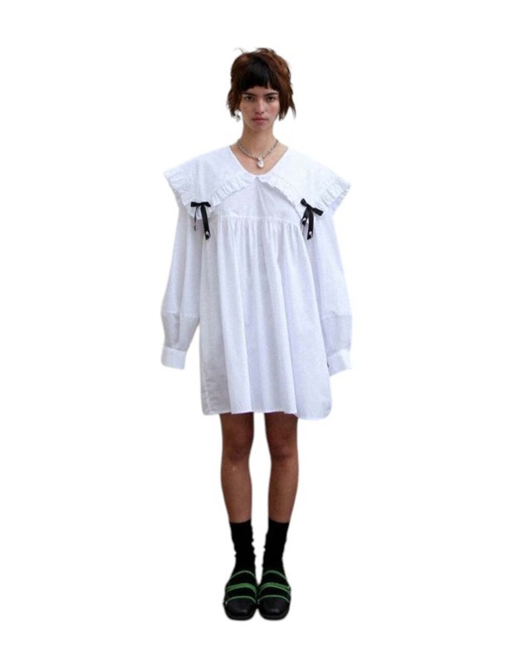 KKCo White Sailor Mini Ruffle Babydoll Long Sleeve Dress